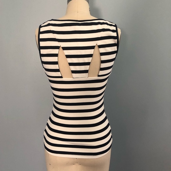 KAREN MILLEN Mitered Stripe Top with Cut Out back - Picture 2 of 5